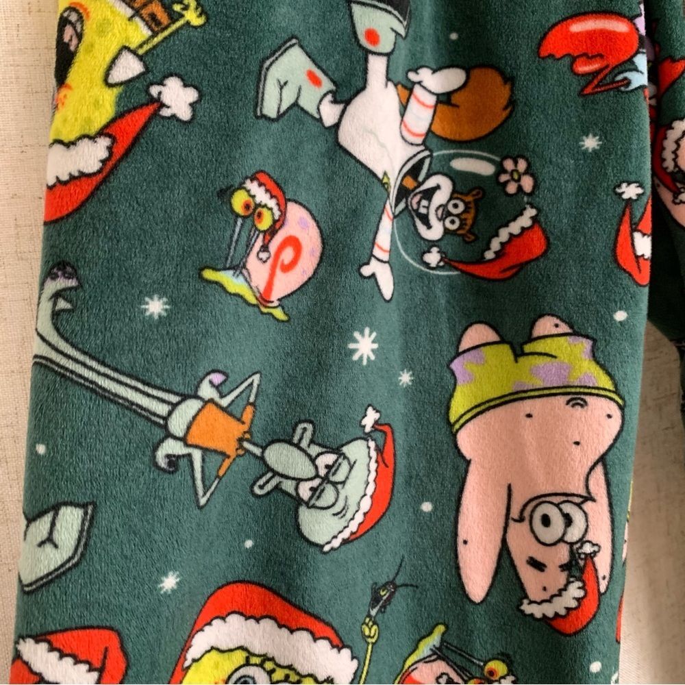 SpongeBob SquarePants Christmas Fuzzy Pajama Pants Small Unisex - Picture 3 of 5